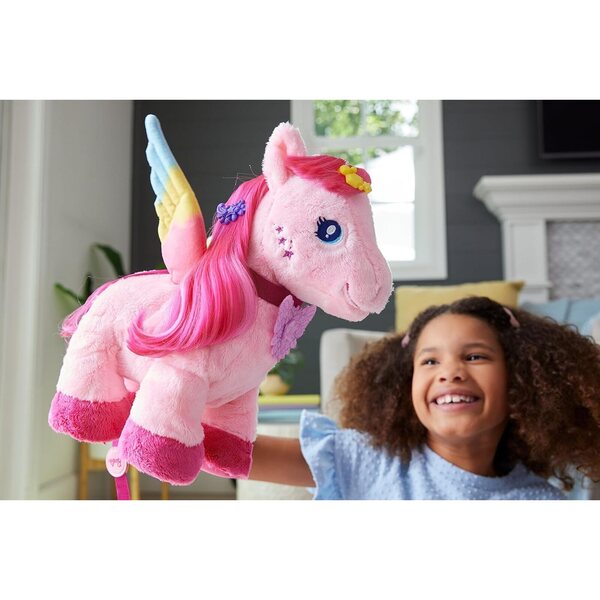 Barbie Pegasus glitzernde Flügel – magischer Plüsch 28 cm mit Geräuschen, Zubehör und Bewegung