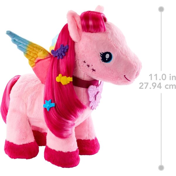 Barbie Pegasus glitzernde Flügel – magischer Plüsch 28 cm mit Geräuschen, Zubehör und Bewegung