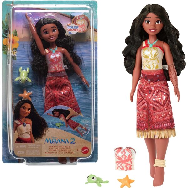 Bambola Moana 2 Mattel con corpetto che cambia colore e accessori, ispirata al film Disney