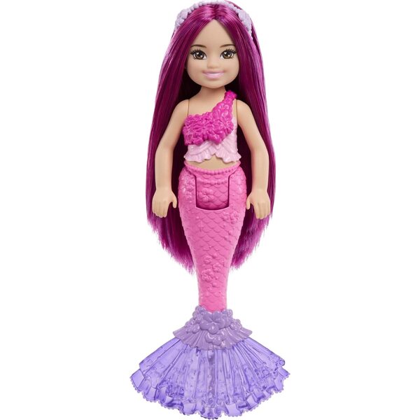 Barbie Chelsea Meerjungfrau 6" mit rosa Haaren und abnehmbarer Krone, Fantasy-Puppe