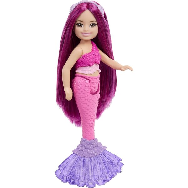 Barbie Chelsea Sirena 15,2 cm con capelli rosa e corona rimovibile, bambola fantasy