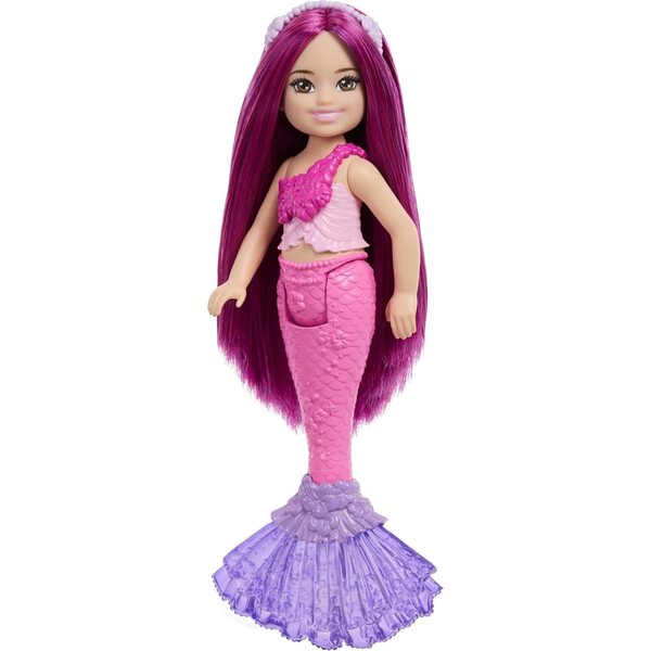 Barbie Chelsea Sirena 15,2 cm con capelli rosa e corona rimovibile, bambola fantasy