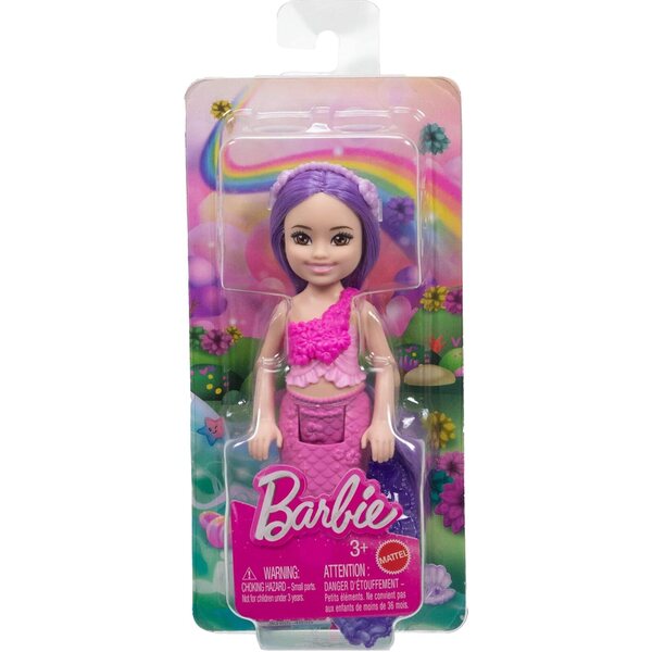 Barbie Chelsea Sirena 15,2 cm con capelli rosa e corona rimovibile, bambola fantasy