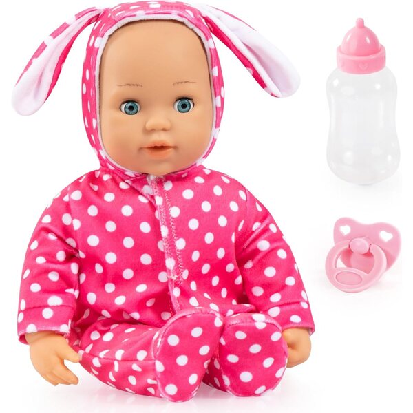 Anna Bayer Design Sprechende Puppe 38 cm mit 24 Geräuschen und Zubehör für lehrreiches Kuscheln