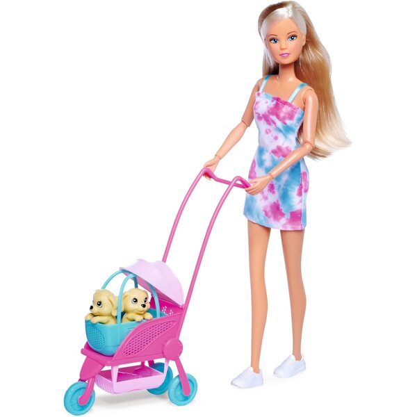 Steffi Love Hundebuggy mit Kinderwagen, 2 Hunde und Zubehör, 29 cm Puppe ab 3+ Jahren