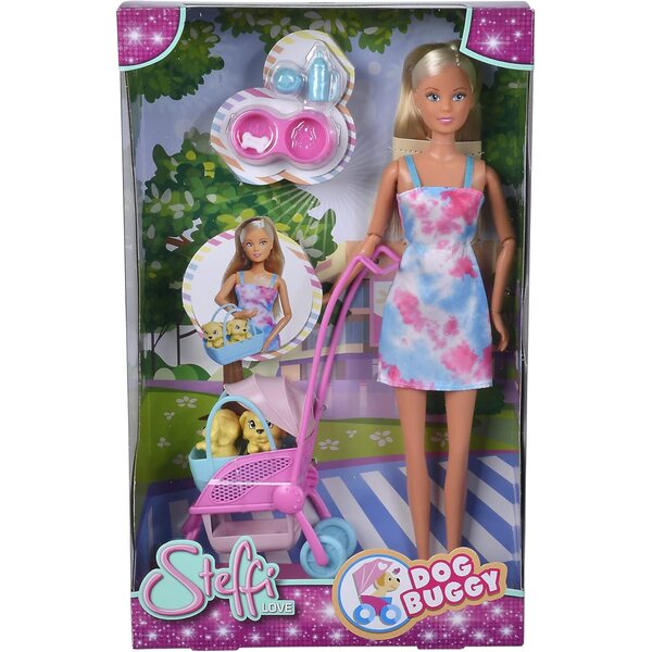 Steffi Love Hundebuggy mit Kinderwagen, 2 Hunde und Zubehör, 29 cm Puppe ab 3+ Jahren