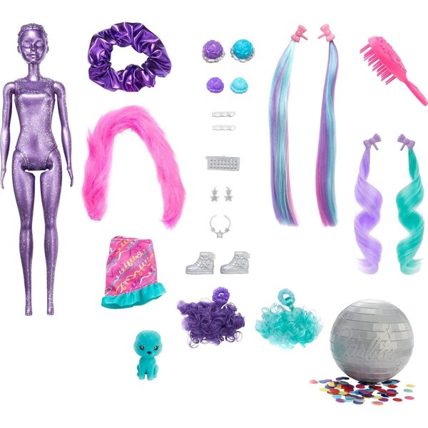 Barbie Color Reveal Glitter con 25 Sorprese e Accessori per Acconciature Festa 3+