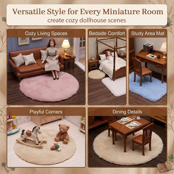 Set 5 Tappeti Miniatura Casa delle Bambole Velluto Morbido 12-18cm 4 Colori