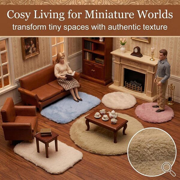 Set 5 Tappeti Miniatura Casa delle Bambole Velluto Morbido 12-18cm 4 Colori