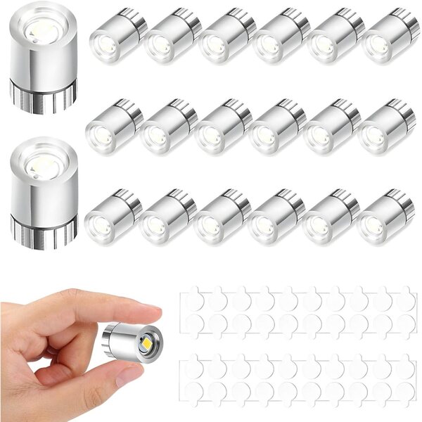 20 mini luci LED bianche per case delle bambole con adesivi e batterie integrate