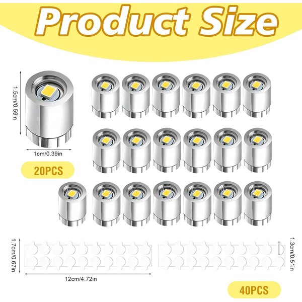 20 mini luci LED bianche per case delle bambole con adesivi e batterie integrate