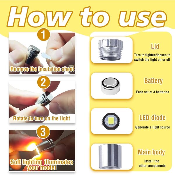20 mini luci LED bianche per case delle bambole con adesivi e batterie integrate