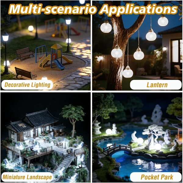 20 mini luci LED bianche per case delle bambole con adesivi e batterie integrate