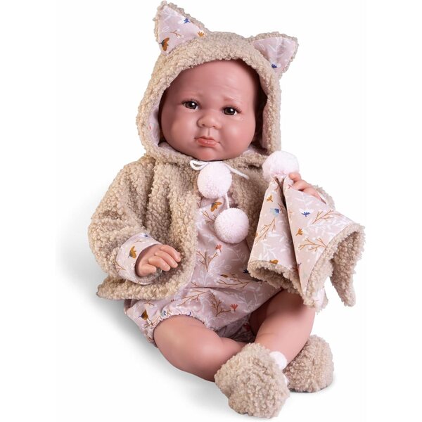 Antonio Juan Neugeborenes Luca mit Borreguillo-Jacke – Kuschelpuppe 42 cm für Kinder ab 2 Jahren