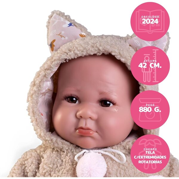 Antonio Juan Neonato Luca con Giacca Borreguillo - Bambola Morbida 42cm per Bambini 2+