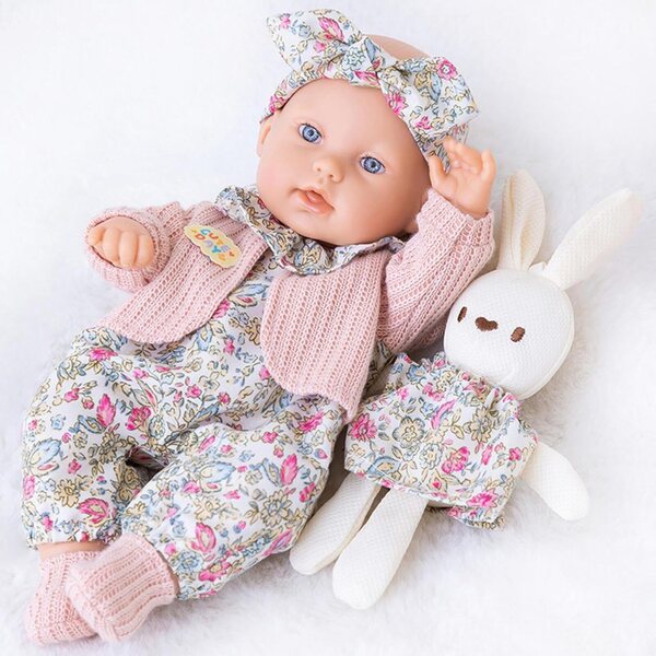 30 cm große realistische Puppe mit Blumen- und Spitzenkleidung, Schlafbegleiter für Kinder