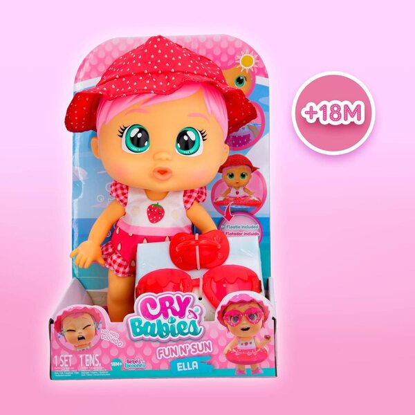 Cry Babies Fun N' Sun Ella – wasserdichte interaktive Puppe mit echten Tränen und Sommer-Accessoires