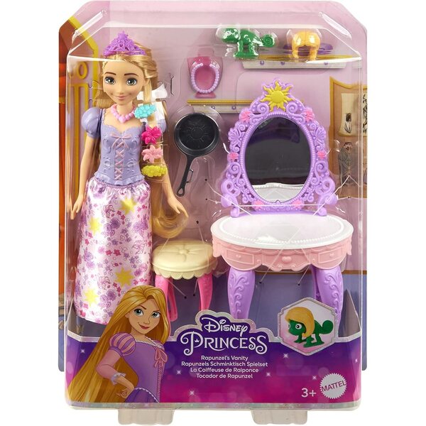 Mattel Disney Princess Rapunzel mit Spiegel, Puppe, Pascal und Zubehör – Kreativspiel 3+