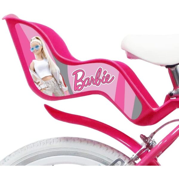 Barbie 16" rosa-weißes Fahrrad mit Stützrädern und Vorderkorb