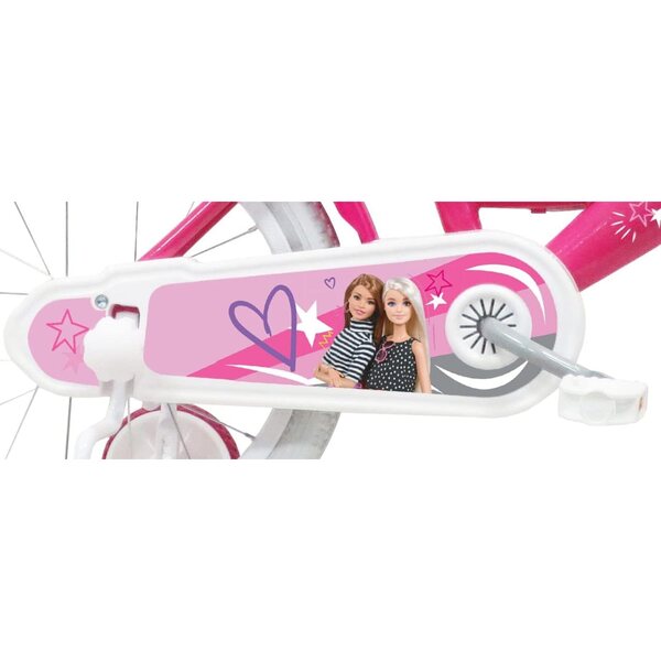 Barbie 16" rosa-weißes Fahrrad mit Stützrädern und Vorderkorb
