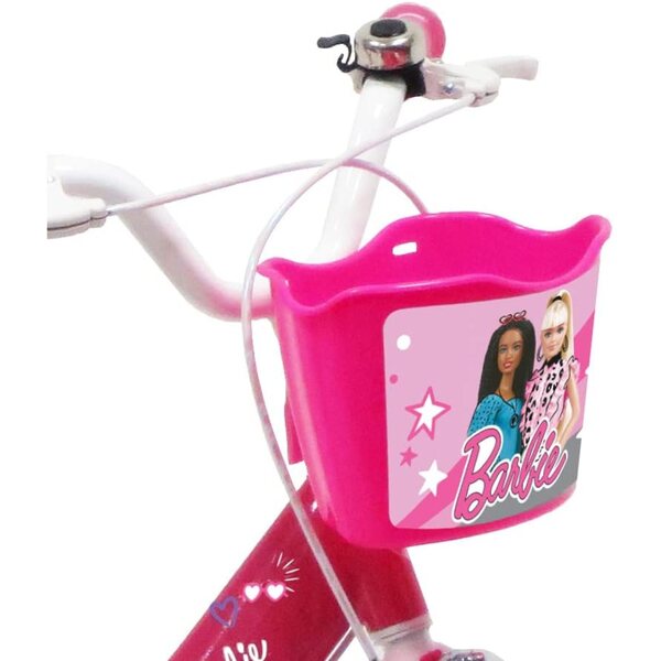 Barbie 16" rosa-weißes Fahrrad mit Stützrädern und Vorderkorb