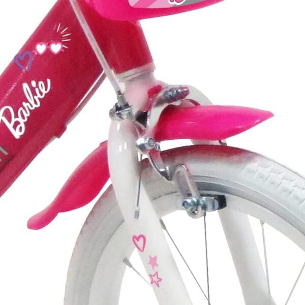 Barbie 16" rosa-weißes Fahrrad mit Stützrädern und Vorderkorb
