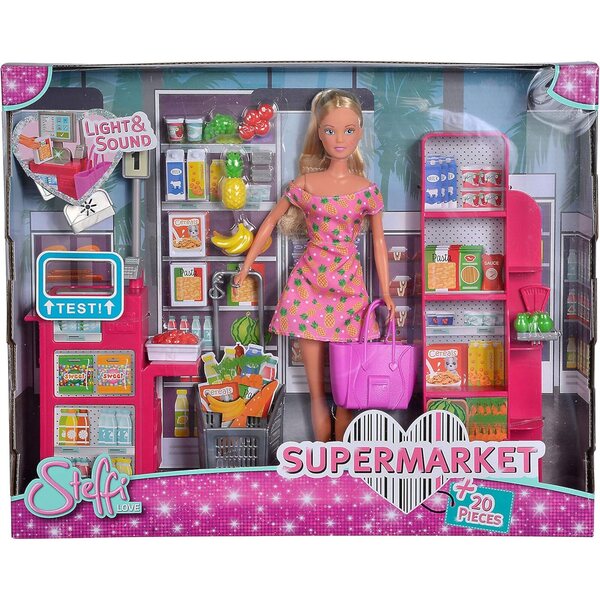 Simba Steffi Love Supermarkt mit 20 Zubehörteilen, Supermarktspiel für Kinder ab 3 Jahren