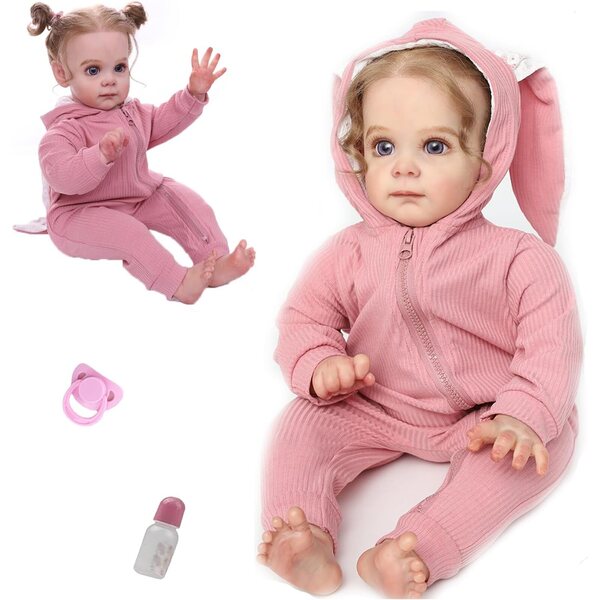 24-Zoll-Reborn-Puppe – realistische Neugeborene mit Körper aus Baumwolle und Silikon