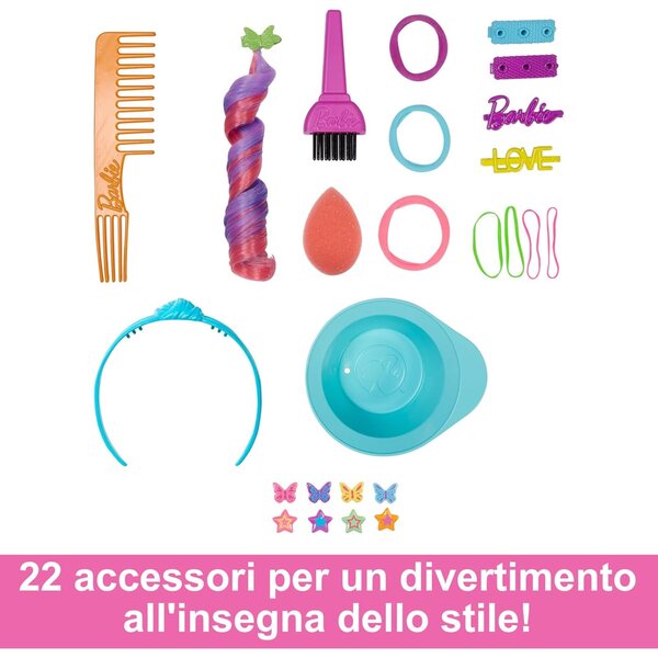 Barbie-Frisur, Regenbogenhaar mit Color Reveal-Zubehör und kämmbar, ab 3 Jahren