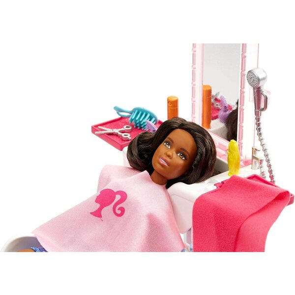 Afroamerikanische Barbie mit Schönheitssalon-Spielset und Zubehör – Spiel für Kinder ab 3 Jahren