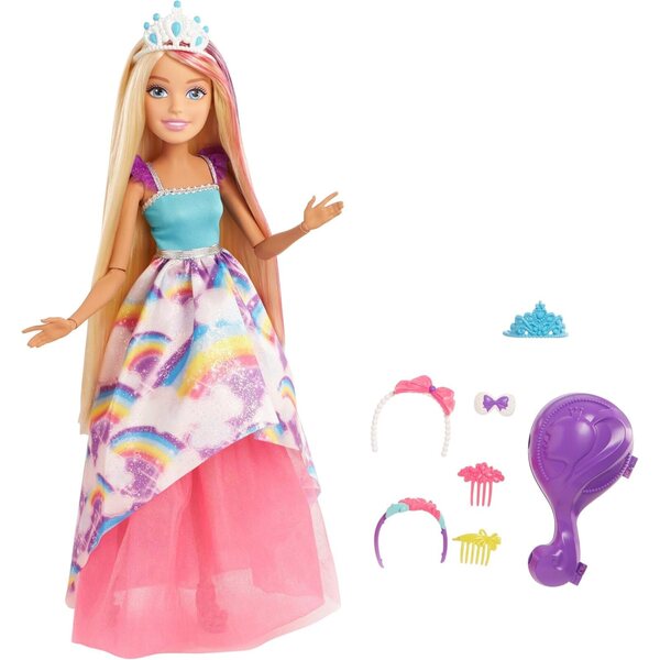 Barbie Dreamtopia 43 cm Blonde Puppe mit Regenbogenkleid und Haarschmuck