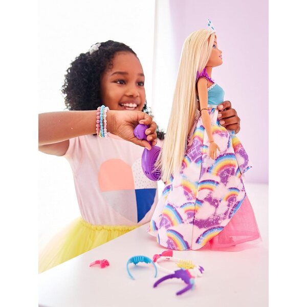 Barbie Dreamtopia 43 cm Blonde Puppe mit Regenbogenkleid und Haarschmuck