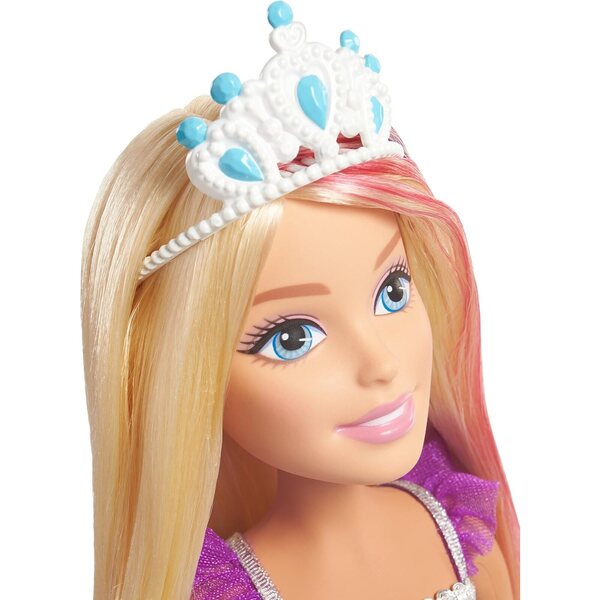 Barbie Dreamtopia 43 cm Blonde Puppe mit Regenbogenkleid und Haarschmuck