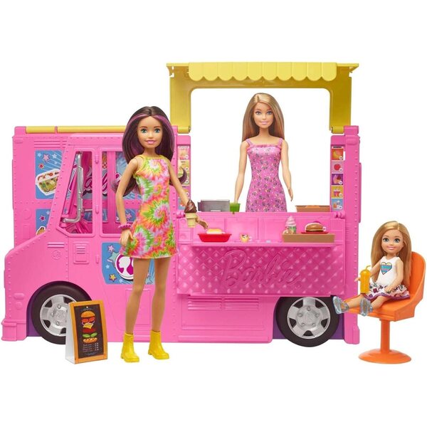 Barbie-Restaurant mit 3 Puppen und über 30 bunten Accessoires Mattel GWJ58