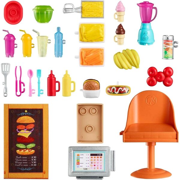 Barbie-Restaurant mit 3 Puppen und über 30 bunten Accessoires Mattel GWJ58