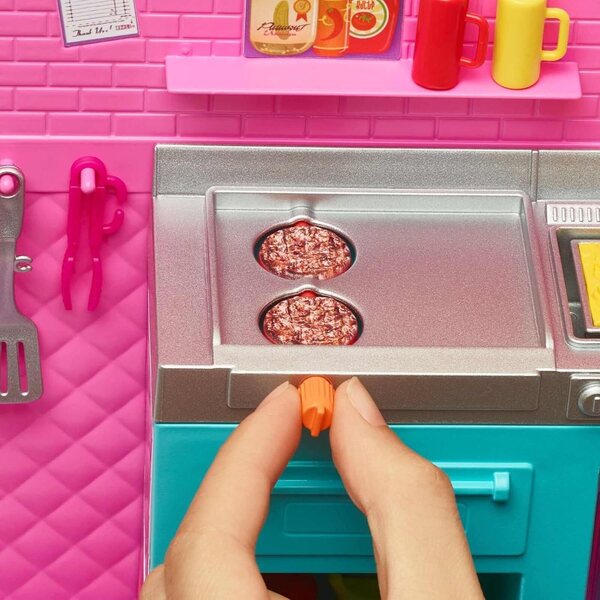 Barbie-Restaurant mit 3 Puppen und über 30 bunten Accessoires Mattel GWJ58
