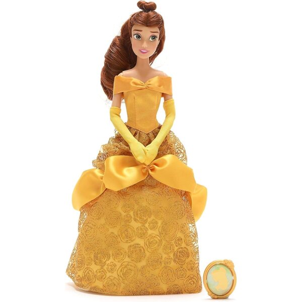 Disney Die Schöne und das Biest Belle, 28 cm große Puppe mit Satinkleid und Anhänger