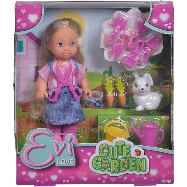 Bambola Evi Love Cute Garden 12 cm con Attrezzi da Giardino e Coniglietto - 3+ Anni