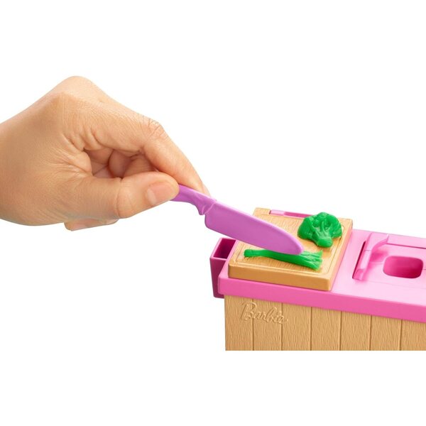 Barbie Nudelbank-Spielset mit Puppe und Küchenzubehör für Kinder ab 3 Jahren