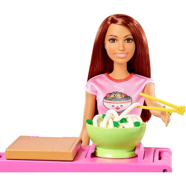 Barbie Nudelbank-Spielset mit Puppe und Küchenzubehör für Kinder ab 3 Jahren