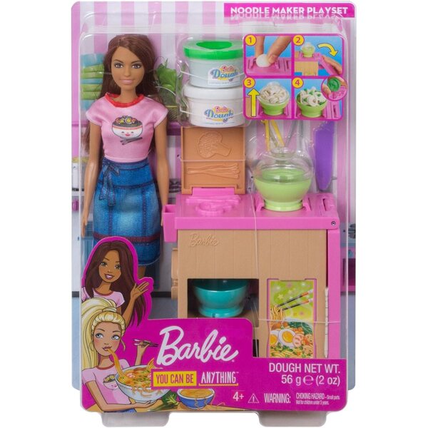 Barbie Nudelbank-Spielset mit Puppe und Küchenzubehör für Kinder ab 3 Jahren