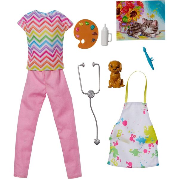 Barbie Careers Surprise Kleider, afroamerikanische Puppe mit 2 Kleidungsstücken und Accessoires für Kinder ab 3 Jahren