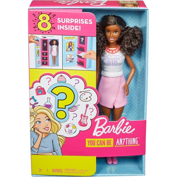 Barbie Careers Surprise Kleider, afroamerikanische Puppe mit 2 Kleidungsstücken und Accessoires für Kinder ab 3 Jahren