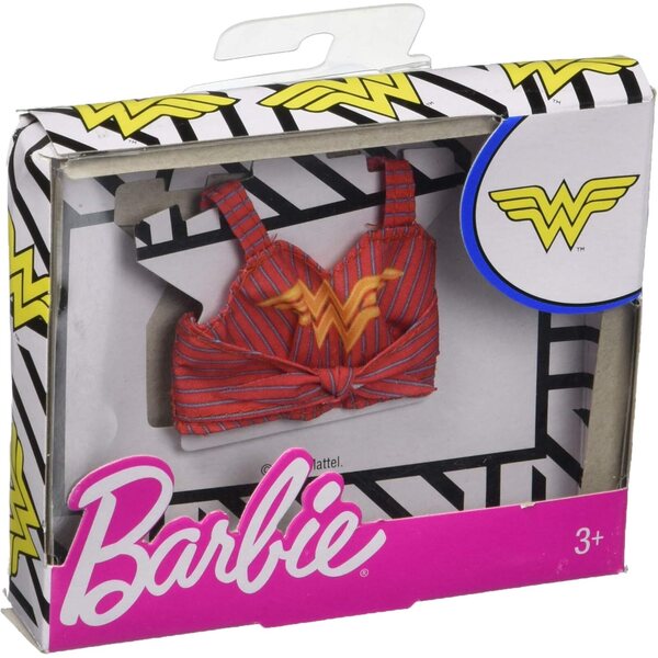 Barbie Wonder Woman Canotta Rosso e Oro con Logo, Abbigliamento Bambole 3-8 Anni