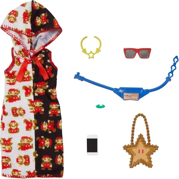 Barbie Fashion Pack Super Mario: Kleid mit Kapuze und 6 Accessoires für Puppen