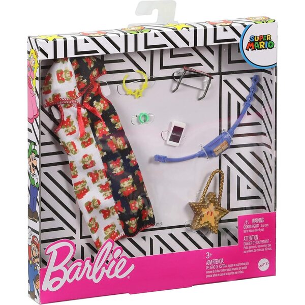 Barbie Fashion Pack Super Mario: φόρεμα με κουκούλα και 6 αξεσουάρ για κούκλες