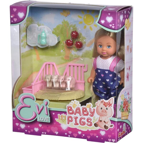 Simba Evi Love Baby Pigs Puppe mit Schweinen und Spielzubehör, 12 cm, für Kinder ab 3 Jahren
