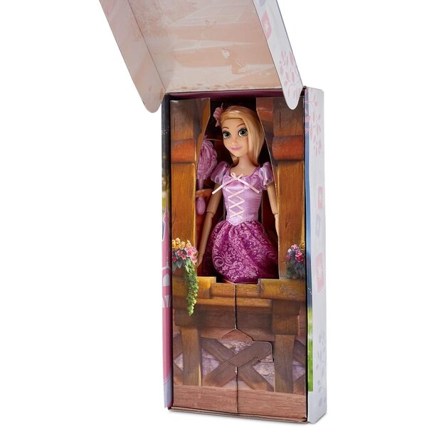 Bambola Rapunzel Disney 29 cm con spazzola capelli, costume deluxe posabile