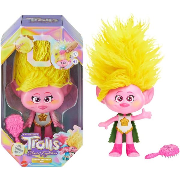 Mattel DreamWorks Trolls 3 Rainbow HairTunes-Puppe mit interaktiven Lichtern und Geräuschen