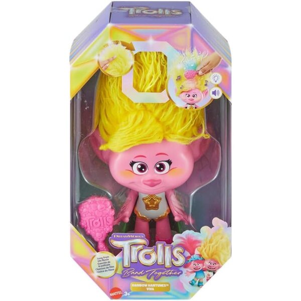Mattel DreamWorks Trolls 3 Rainbow HairTunes bambola con luci e suoni interattivi